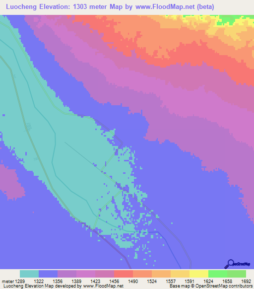 Luocheng,China Elevation Map
