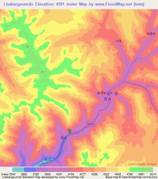 Lhakangsumdo,China Elevation Map