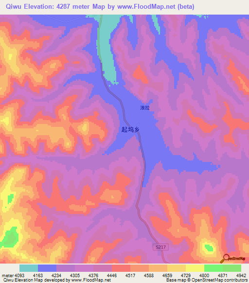 Qiwu,China Elevation Map
