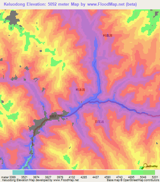 Keluodong,China Elevation Map