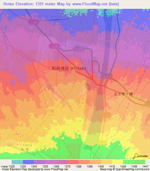 Hotan,China Elevation Map