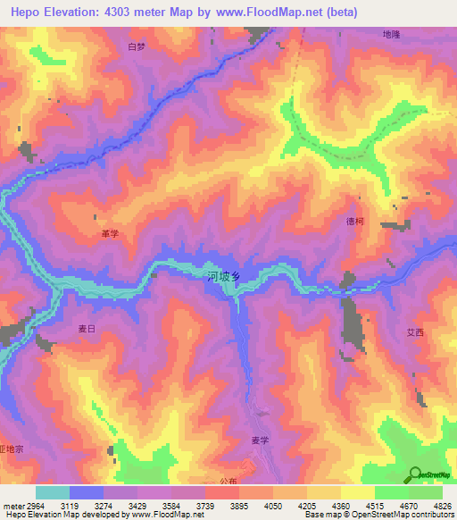 Hepo,China Elevation Map