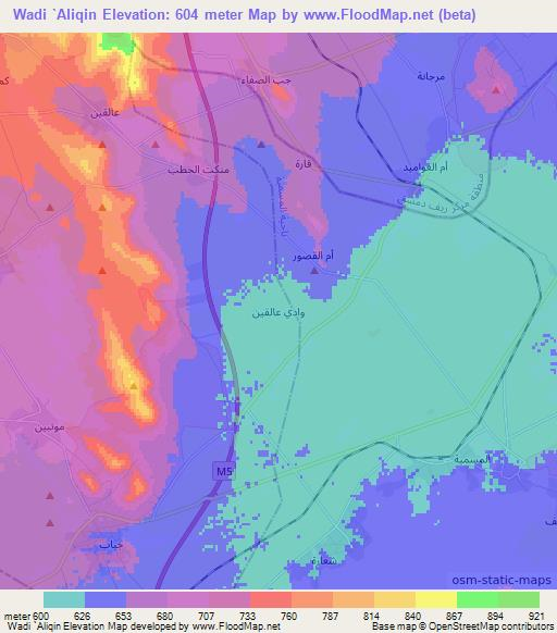 Wadi `Aliqin,Syria Elevation Map