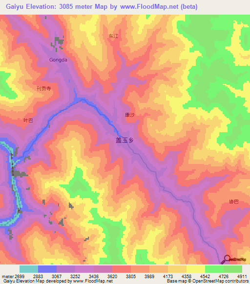 Gaiyu,China Elevation Map