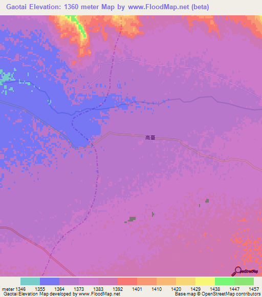 Gaotai,China Elevation Map