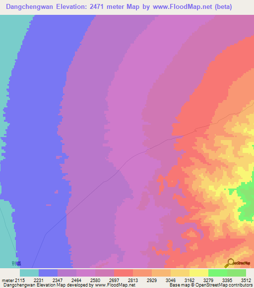 Dangchengwan,China Elevation Map