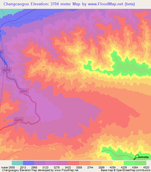 Changcaogou,China Elevation Map