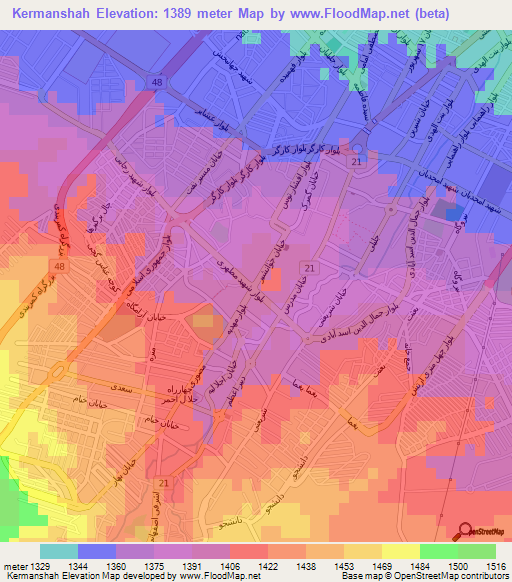 Kermanshah,Iran Elevation Map