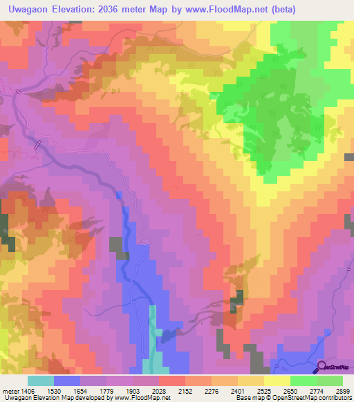 Uwagaon,Nepal Elevation Map