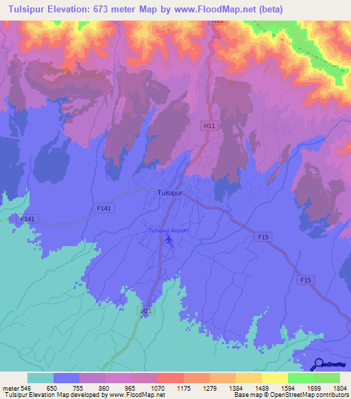 Tulsipur,Nepal Elevation Map