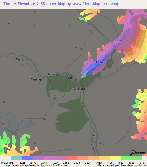 Thonje,Nepal Elevation Map
