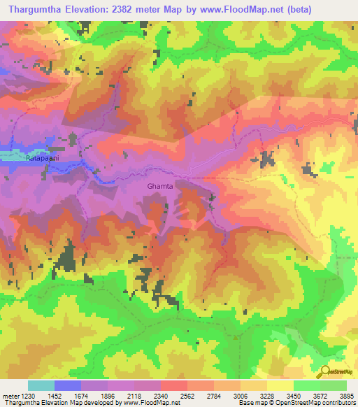 Thargumtha,Nepal Elevation Map