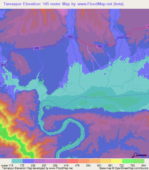 Tamaspur,Nepal Elevation Map