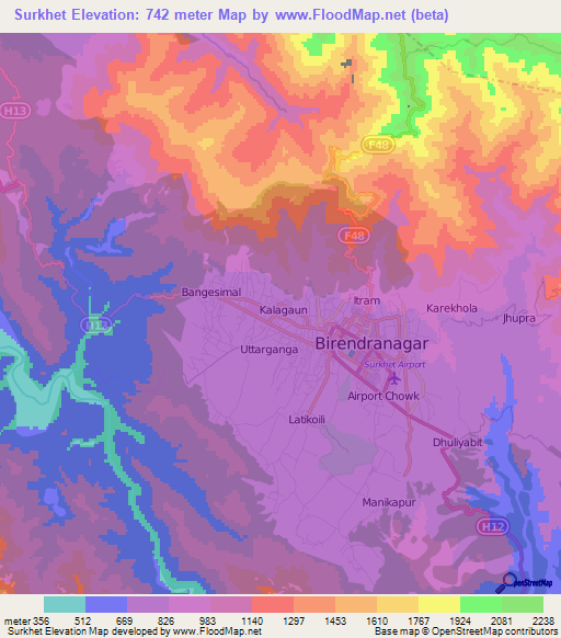 Surkhet,Nepal Elevation Map