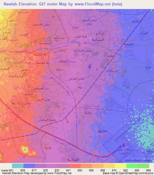 Nawlah,Syria Elevation Map
