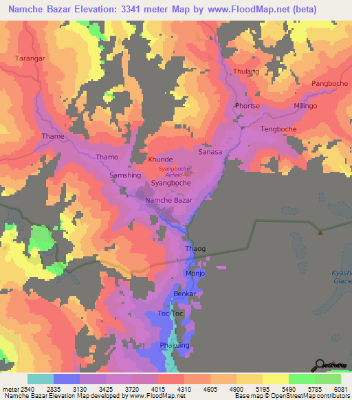 Namche Bazar,Nepal Elevation Map