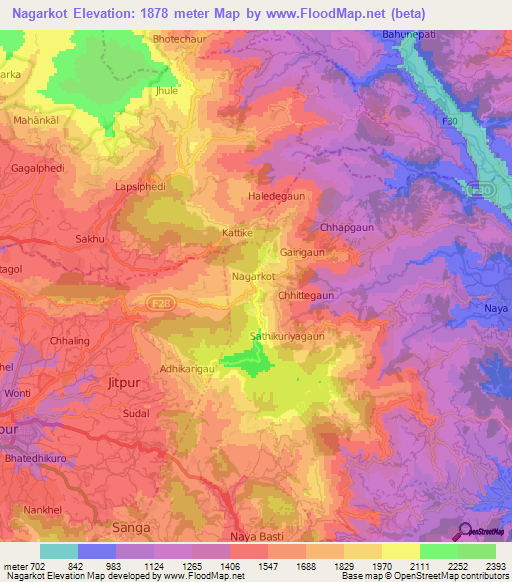 Nagarkot,Nepal Elevation Map