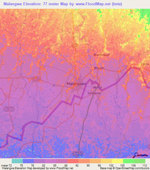 Malangwa,Nepal Elevation Map