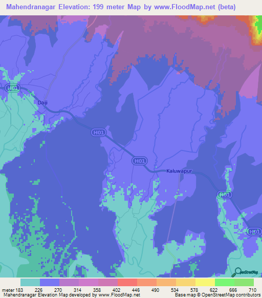 Mahendranagar,Nepal Elevation Map