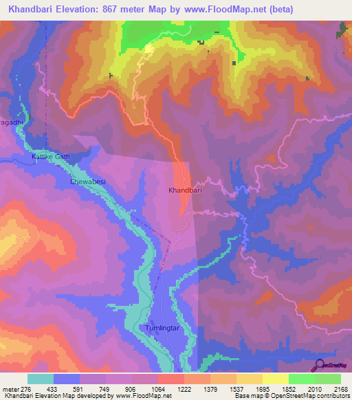 Khandbari,Nepal Elevation Map