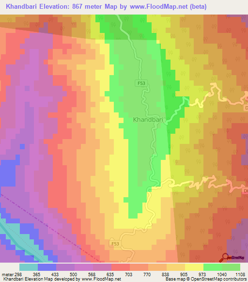 Khandbari,Nepal Elevation Map