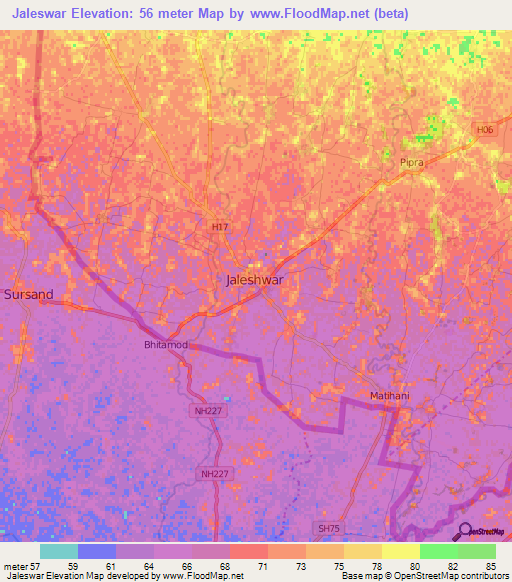Jaleswar,Nepal Elevation Map