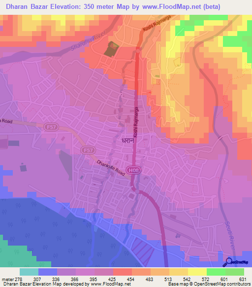 Dharan Bazar,Nepal Elevation Map