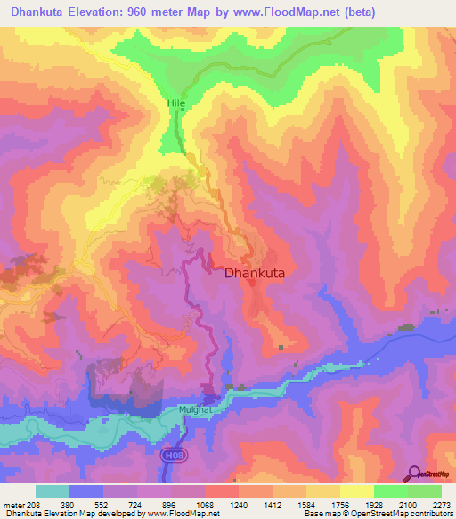 Dhankuta,Nepal Elevation Map