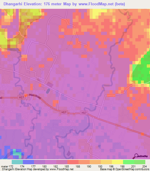 Dhangarhi,Nepal Elevation Map