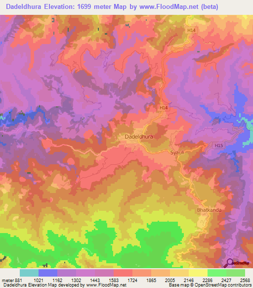 Dadeldhura,Nepal Elevation Map