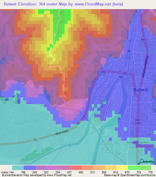 Butwal,Nepal Elevation Map