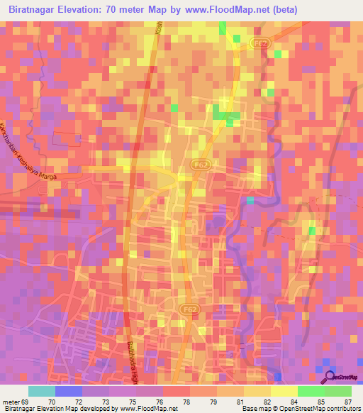 Biratnagar,Nepal Elevation Map