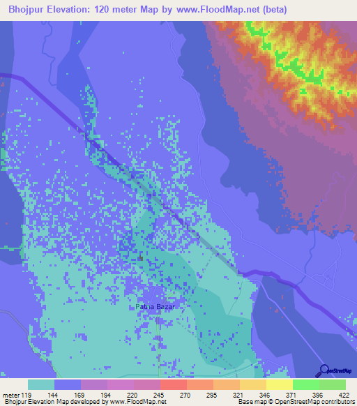 Bhojpur,Nepal Elevation Map