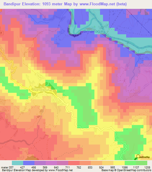 Bandipur,Nepal Elevation Map