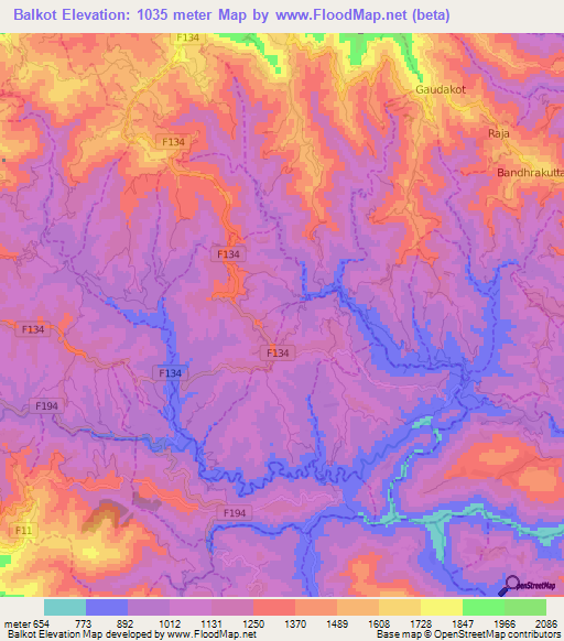 Balkot,Nepal Elevation Map