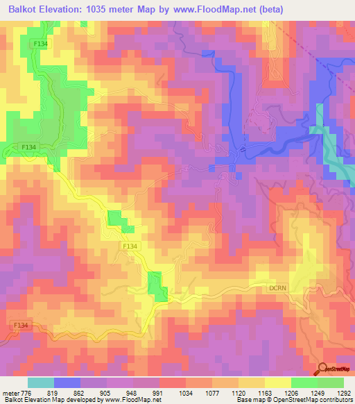 Balkot,Nepal Elevation Map