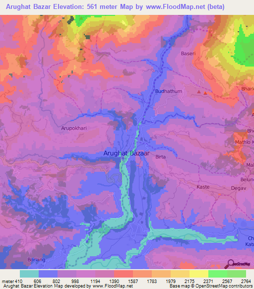 Arughat Bazar,Nepal Elevation Map
