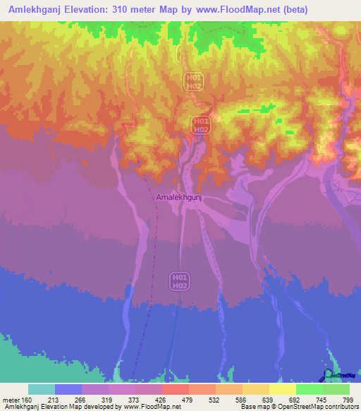 Amlekhganj,Nepal Elevation Map
