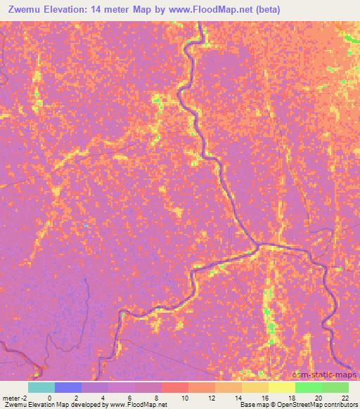 Zwemu,Myanmar Elevation Map