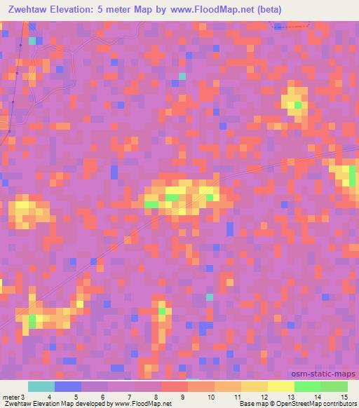 Zwehtaw,Myanmar Elevation Map
