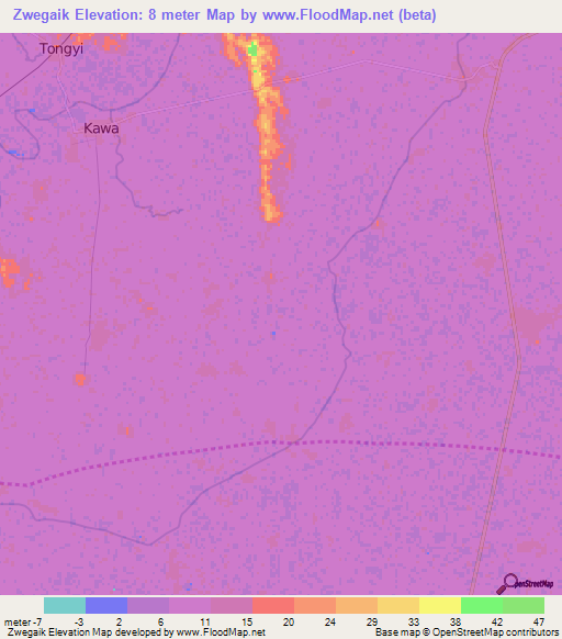 Zwegaik,Myanmar Elevation Map