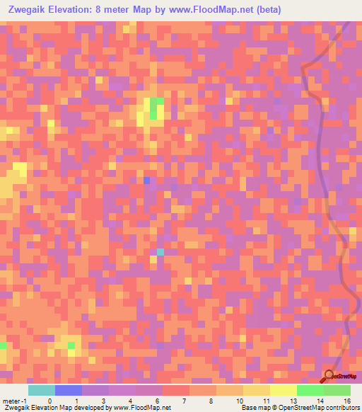 Zwegaik,Myanmar Elevation Map
