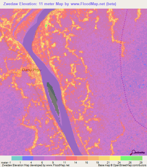 Zwedaw,Myanmar Elevation Map