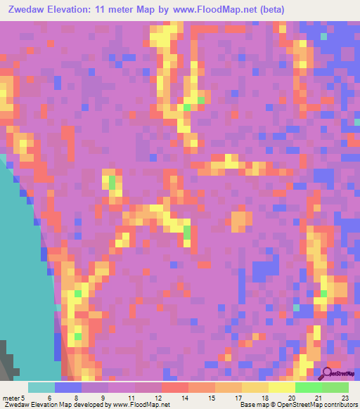 Zwedaw,Myanmar Elevation Map