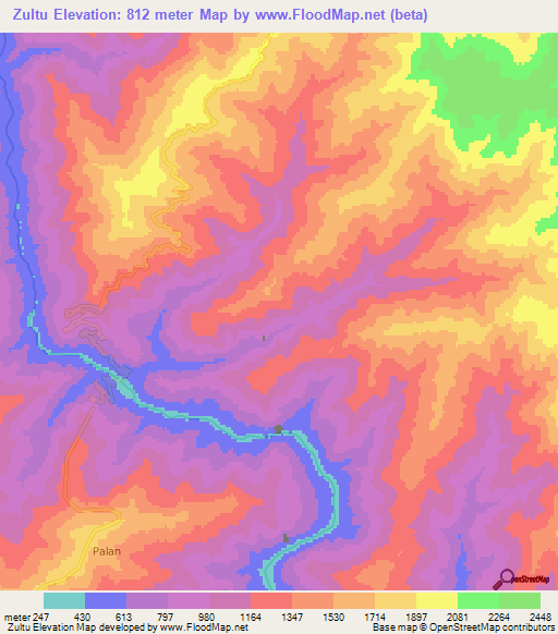Zultu,Myanmar Elevation Map