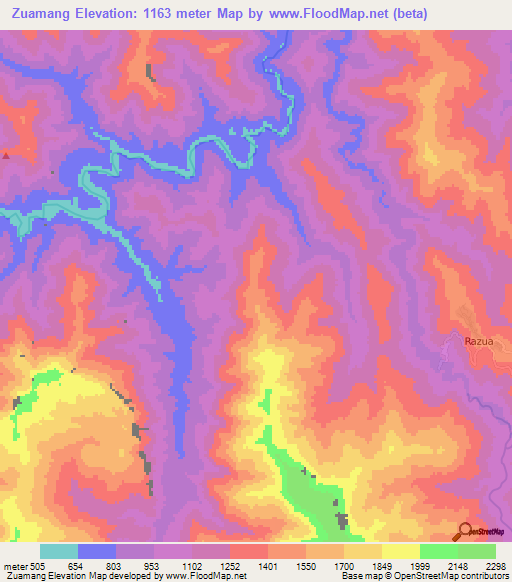Zuamang,Myanmar Elevation Map