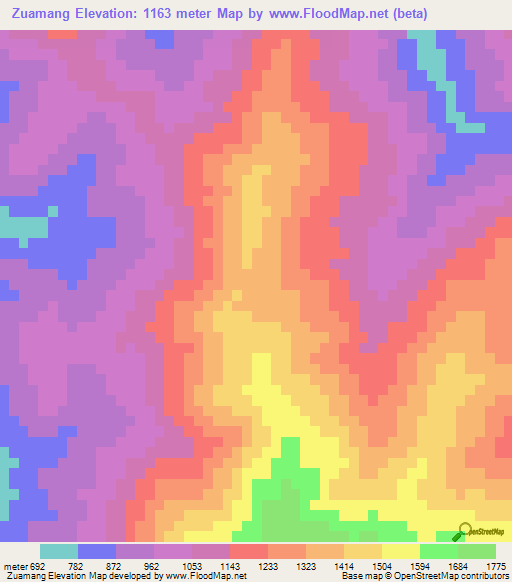 Zuamang,Myanmar Elevation Map