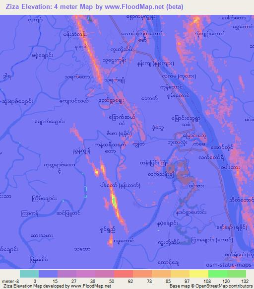 Ziza,Myanmar Elevation Map