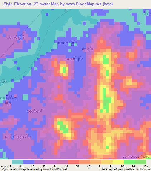 Ziyin,Myanmar Elevation Map