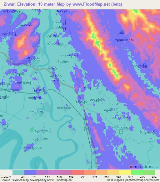 Ziwun,Myanmar Elevation Map